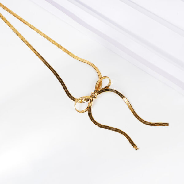 Endless Night Necklace: Gold-Plated Stainless Steel Chain with Bow