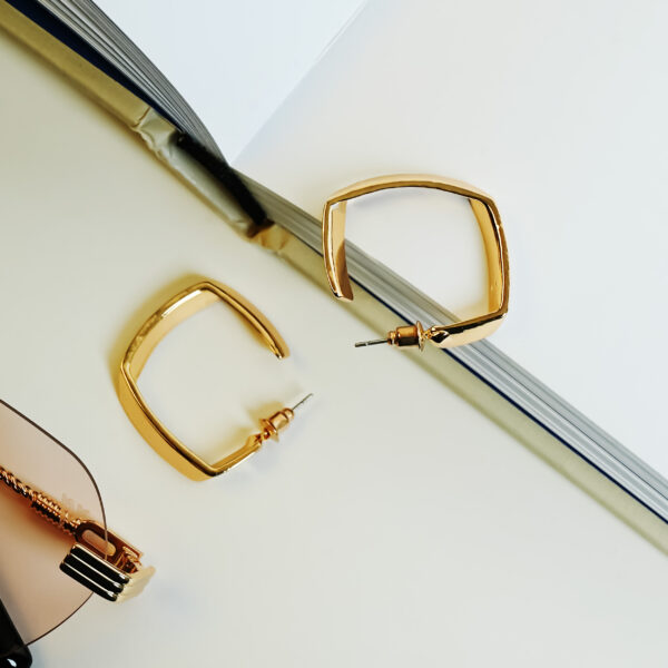 Sculpted Square Gold Hoop Earrings