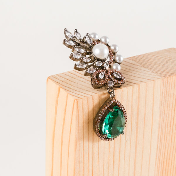 Pearl and Stone Embedded Emerald Drop Earrings