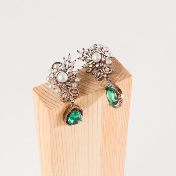 Pearl and Stone Embedded Emerald Drop Earrings