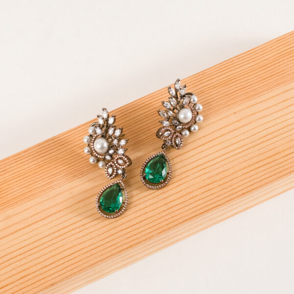 Pearl and Stone Embedded Emerald Drop Earrings