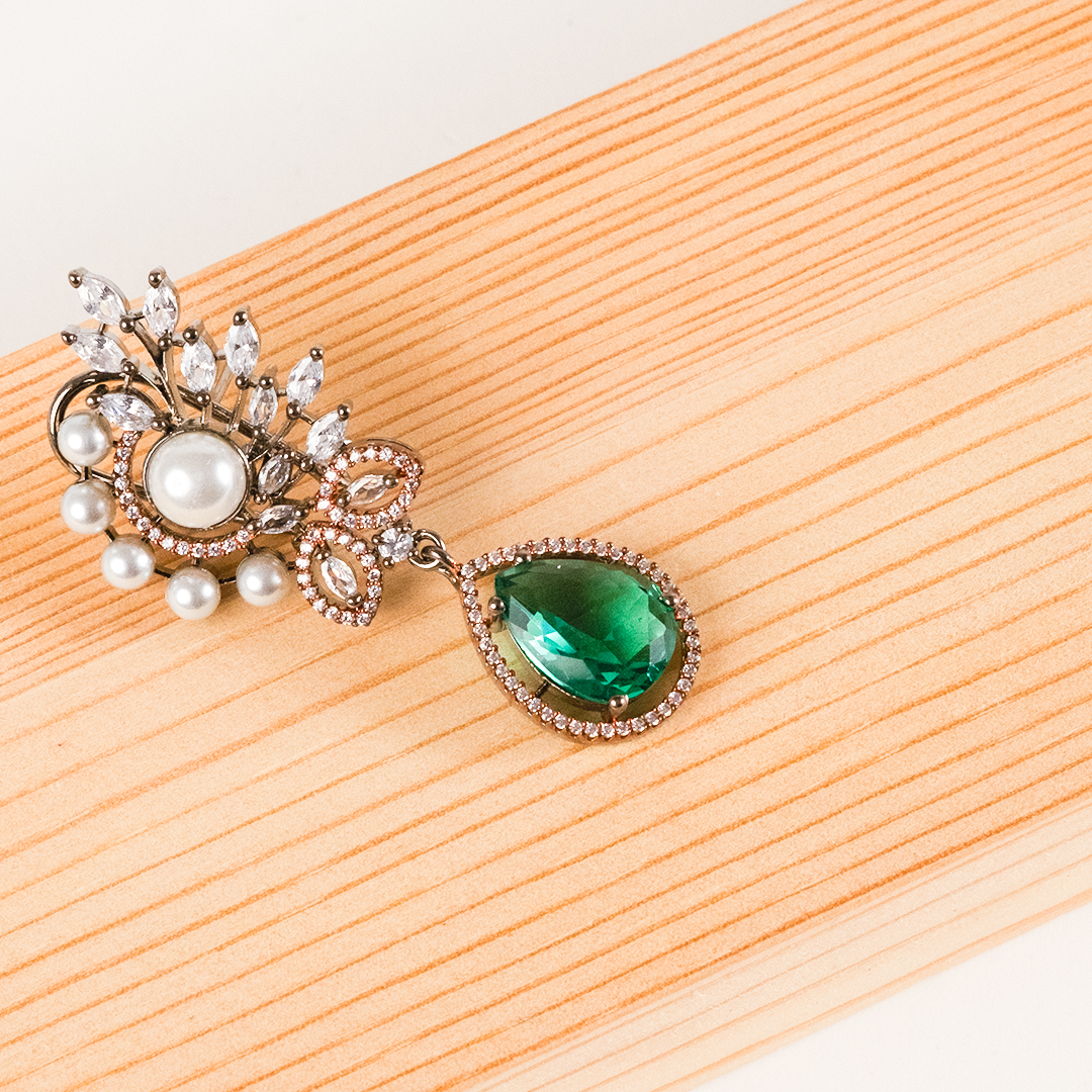 Pearl and Stone Embedded Emerald Drop Earrings