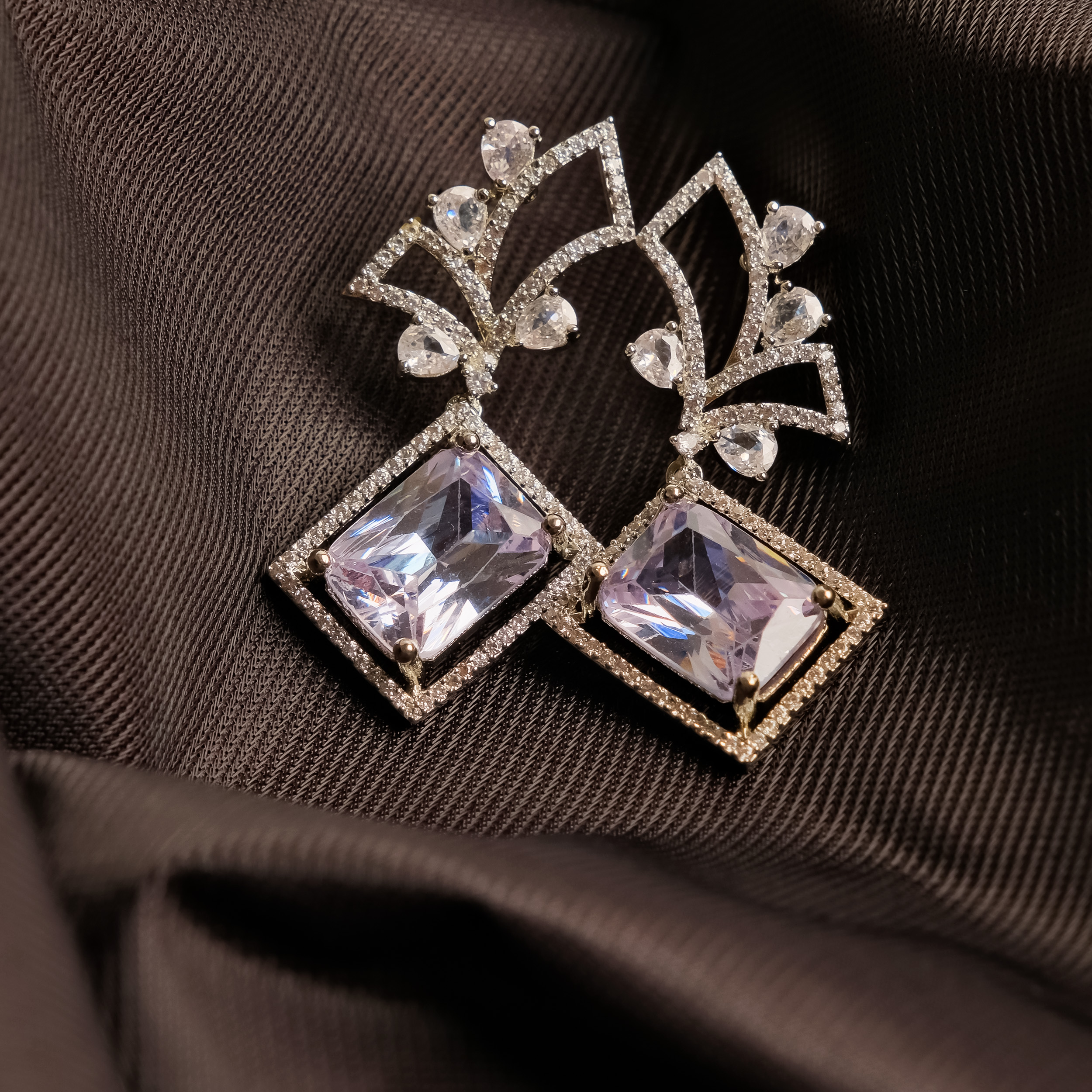 Royal Amethyst Diamante Drop Earrings