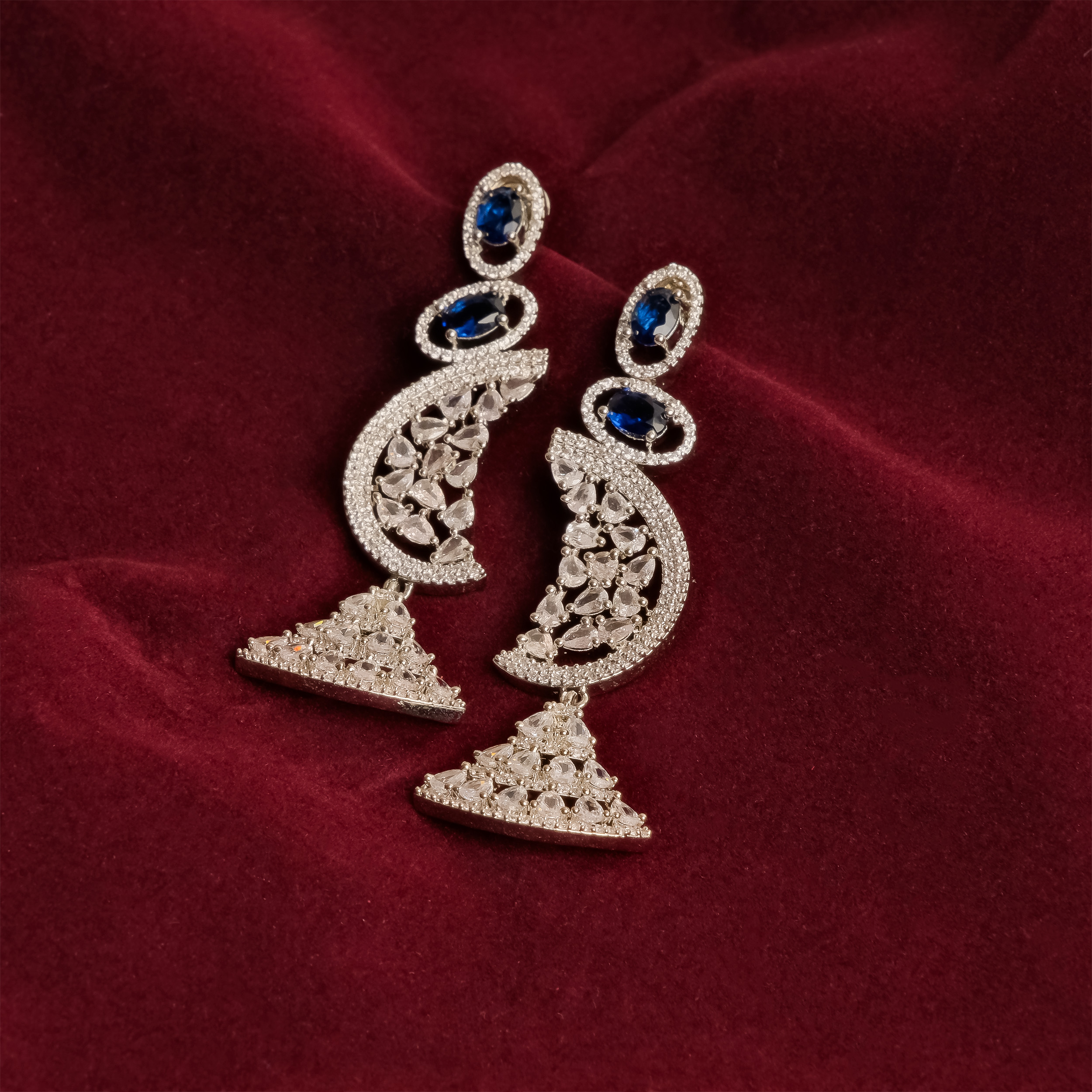 Crescent Moon Sapphire Drop Down Earring