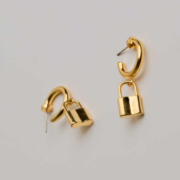 Gold Lock Charm Hoops