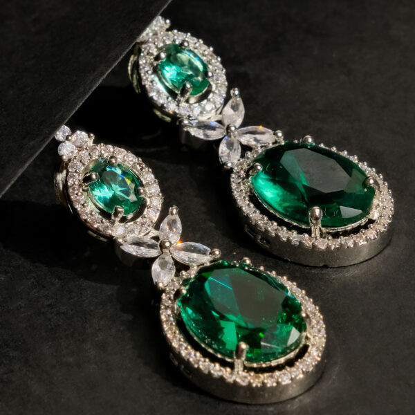 Emerald Oval Zircon Drop Down Earrings